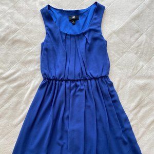 Blue Cinched Sleeveless Chiffon Dress